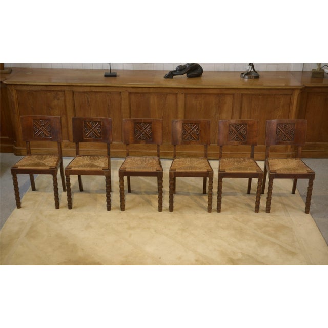 Brown Oak Chairs by Charles Dudouyt, 1950s, Set of 6 For Sale - Image 8 of 13
