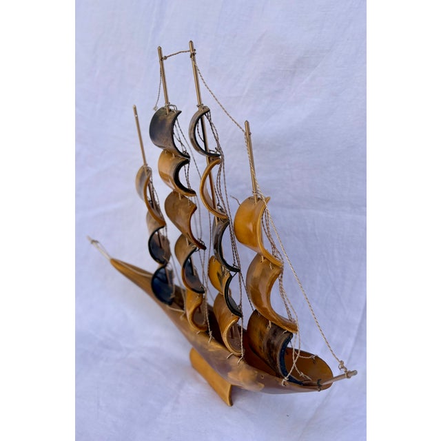 Italian Folk Art Horn and Brass Clipper Ship Model For Sale - Image 4 of 11