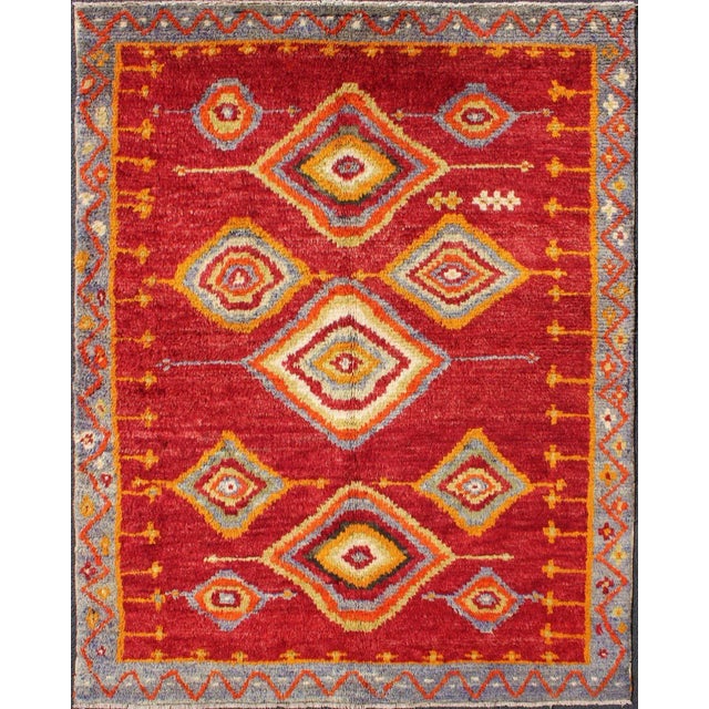 Tribal Turkish Konya Rug With Diamond Design in Beautiful Royal Red Background For Sale - Image 13 of 13