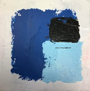 "Blue, Light Blue and Black on White" Contemporary Abstract Acrylic Painting