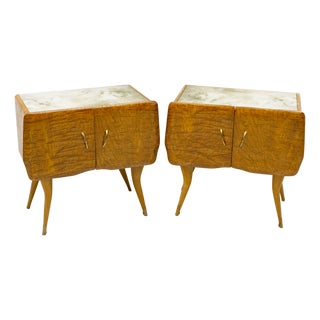 Mid-Century Beech and Chestnut Burl Bedside Tables, 1950s, Set of 2 For Sale