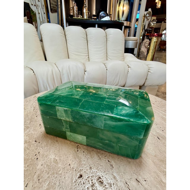 Vintage Green Malachite-Style Tessellated Stone Box For Sale - Image 4 of 7