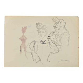 Mino Maccari, The Devil, Watercolor Drawing For Sale