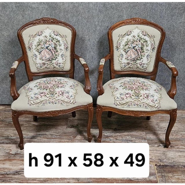 Louis XV Style Armchairs with Tapestry Upholstery, Set of 2 For Sale - Image 6 of 7