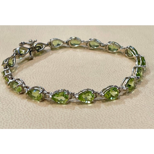 15 Carat Genuine Natural Peridot & Diamond Tennis Bracelet 14 Karat White Gold For Sale - Image 18 of 18