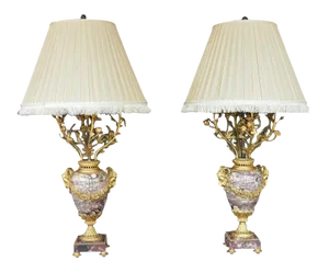 19th Century French Ormolu-Mounted Marble Candelabra Lamps - a Pair
