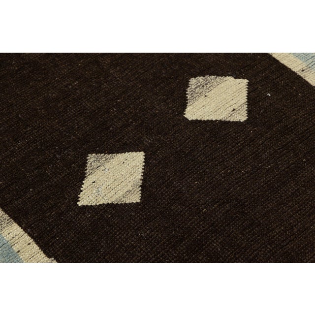 Modern Hand-Knotted Gabbeh Wool Runner – Tribal Geometric Design – Earthy Brown For Sale In New York - Image 6 of 7