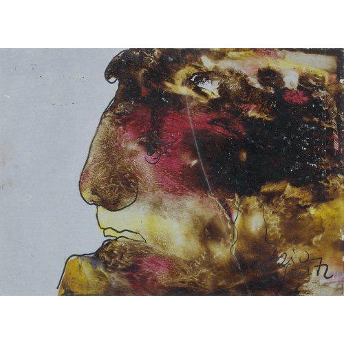 Mixed media on paper, signed and dated 1972. Dimensions: 13 x 17.5 cm.