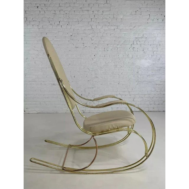 Metal Rocking Chair in Brass and Imitation Leather, 1950s For Sale - Image 7 of 13