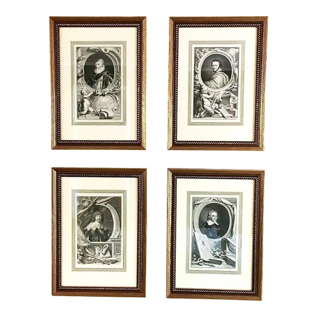 Set of Four Framed George Vertue Portrait Engravings in Neoclassical Gilt Frames For Sale