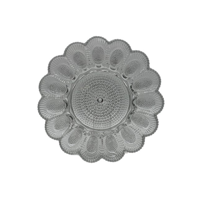 Indiana Glass Company Vintage Indiana Glass Hobnail Deviled Egg / Oyster Platter With Relish Center For Sale - Image 4 of 8