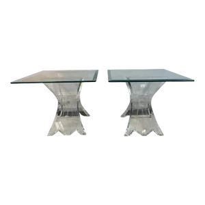 1970s Lion in Frost Lucite Side Tables - A Pair