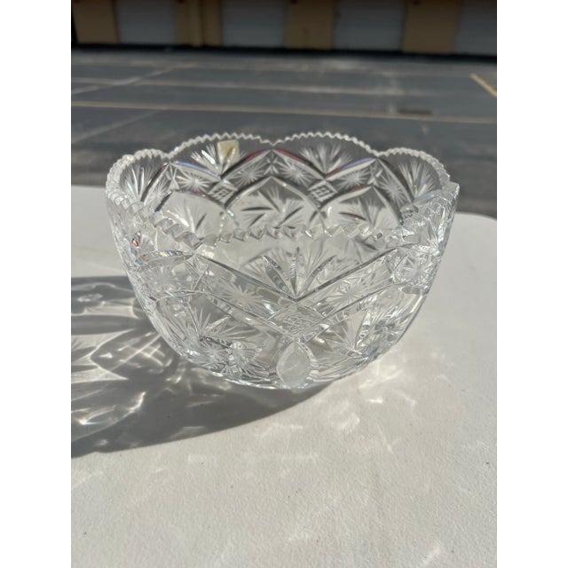 Vintage Cut Crystal Bowl Marked Fifth Avenue For Sale In West Palm - Image 6 of 11