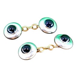 Two-Tone Gold Cufflinks in Button Shape, Set of 2 For Sale