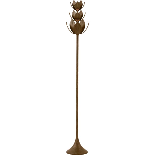 Transitional Julie Neill by Visual Comfort Signature Alberto 70" Floor Torchiere in Antique Bronze Leaf For Sale - Image 3 of 3