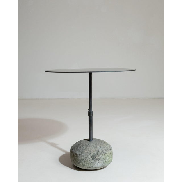 Early 21st Century 21st Century Poland Deep Charcoal Grey Round Stone-Base Side Table For Sale - Image 5 of 10