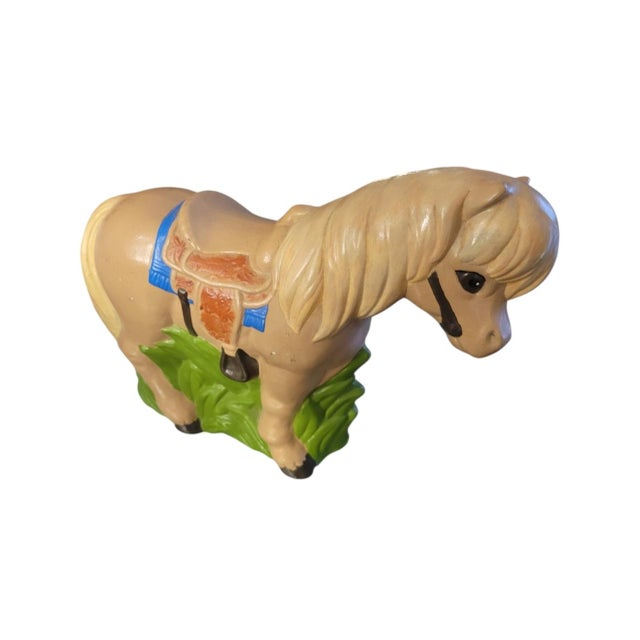 Orange 1970's Vintage Ceramic Horse Cowboy Whimsical Child Figurine Statues- A Pair For Sale - Image 8 of 10
