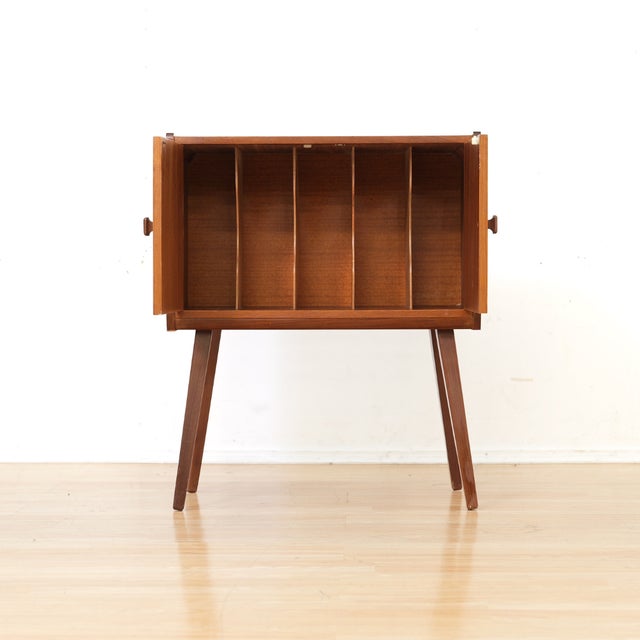 Mid-Century Modern Mid Century Record Storage Cabinet in Teak For Sale - Image 3 of 10