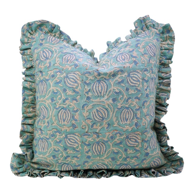 6 Kmal Handcrafted Boho Block Print Artisan Pillow Unique Decorative Cushion for Sofa and Couch Size 26x26 Inch For Sale