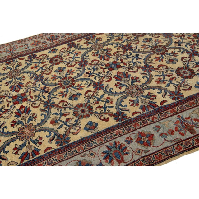 7 X 10 Antique Persian Mahal Handmade Wool Rug in Tan With Floral Pattern For Sale In New York - Image 6 of 10