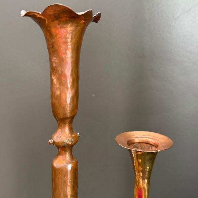 Early 21st Century Hessel Studios Hammered Copper Candle Holders, "Pillar of Fire" & "Pour the Wine", Pair (2) For Sale - Image 5 of 12
