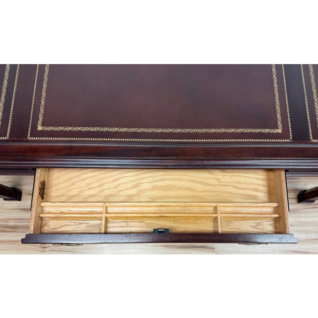 Vintage Sligh-Lowry Leather Top Chippendale Style Mahogany Executive Desk For Sale - Image 11 of 12