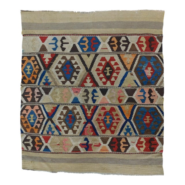 Vintage Handmade Flatwoven Kilim. 3'4"x 3'8" For Sale