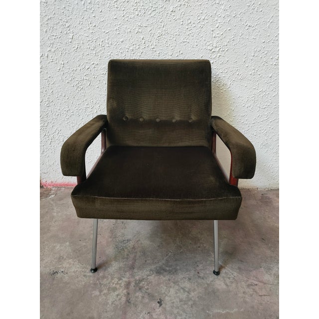 1980s Mid-Century Velvet Armchair, 1980 For Sale - Image 5 of 9
