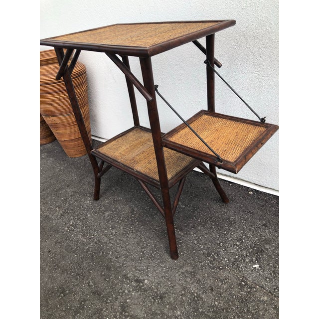 Contemporary English Vintage, Bamboo, Rattan Side Table. Useful as Accent Table or Small Dry Bar With Wicker Accents. For Sale - Image 3 of 7