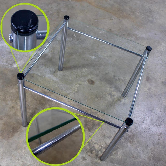 1970’s Modern Square End or Side Table by James David Cylindrical Chrome Tube Frame & Glass Top For Sale - Image 15 of 18