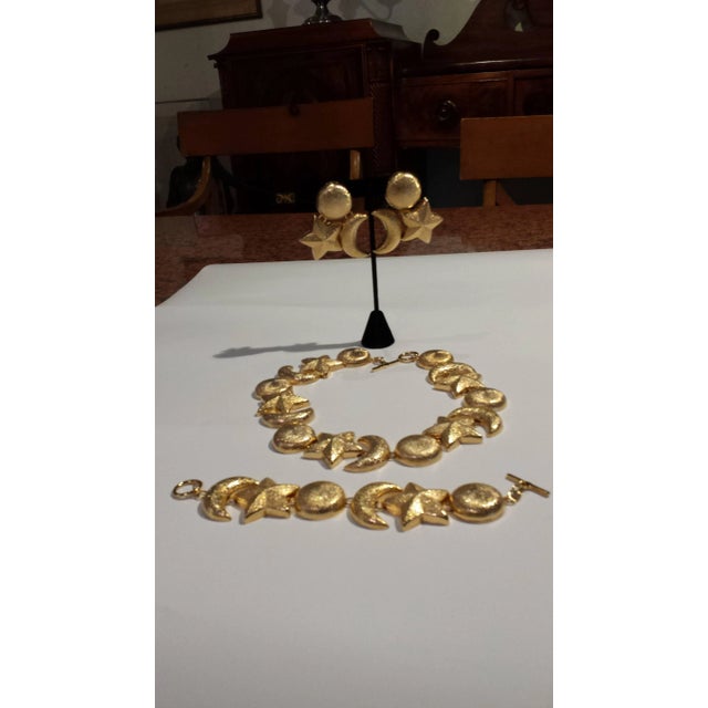 Christian Dior 1970s Christian Dior Celestial Sun Moon & Stars Parure Necklace, Bracelet & Earrings - 4 Pieces For Sale - Image 4 of 5
