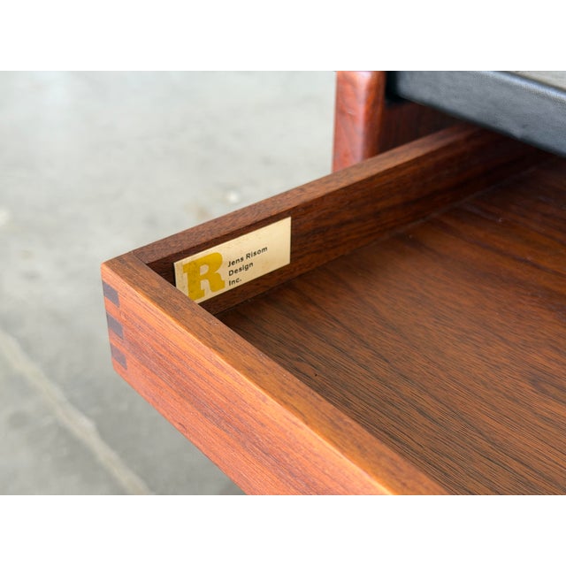 Jens Risom Design 1960s Jens Risom Side Table - Leather + Walnut - Mid Century Modern End Table + Drawer For Sale - Image 4 of 8