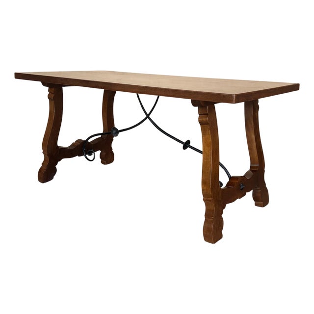 20th Dining or Console Table of Walnut with Lyre Legs and Heavy Top, Spain For Sale