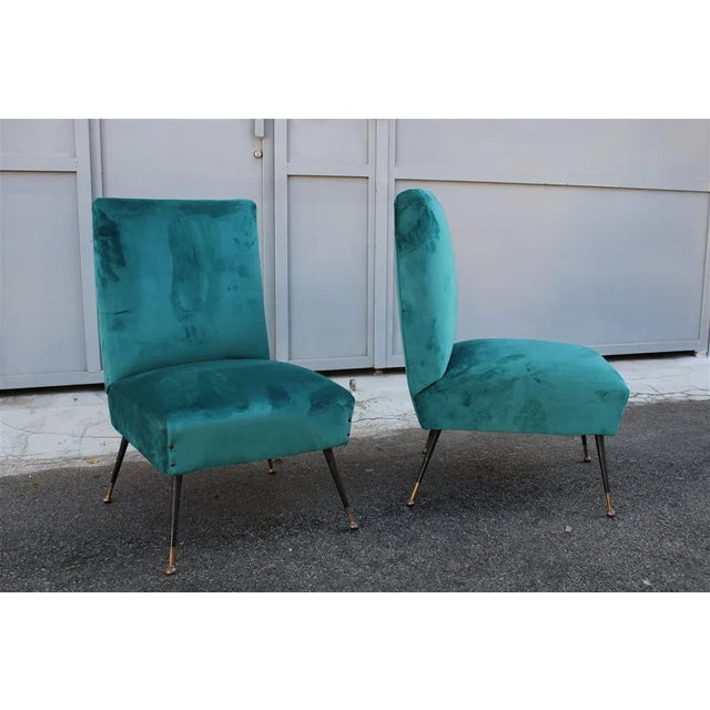 Forest Green Set of Green Velvet Lounge Chairs by Gigi Radice for Minotti, 1950s For Sale - Image 8 of 9