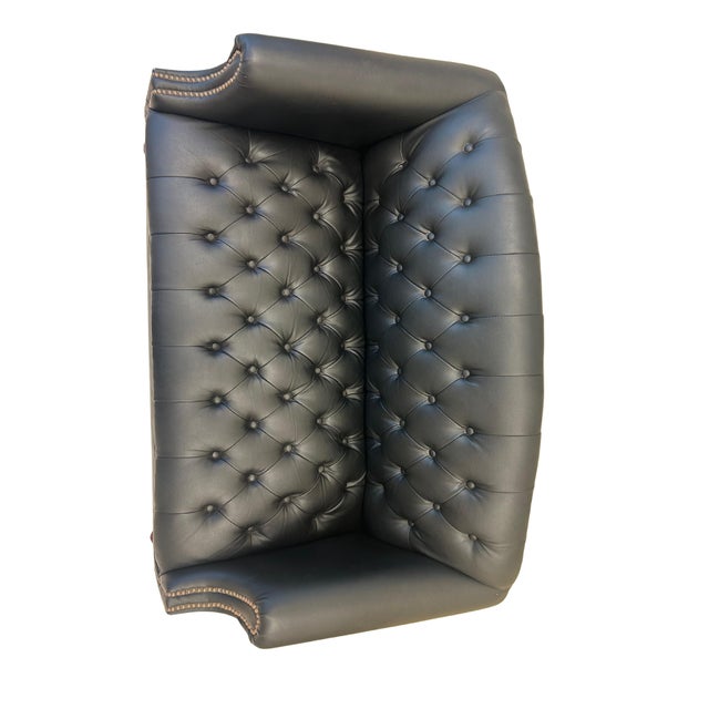 Queen Anne Early 18th Century Queen Anne Style Black Pin Cushion Loveseat For Sale - Image 3 of 4