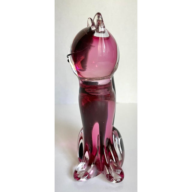Mid 20th Century Italian Venetian Murano Art Glass Pink and Black Cat For Sale - Image 5 of 10
