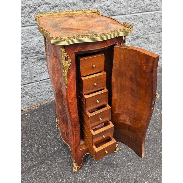 Brown Louis XV Brass Mounted Parquetry and Satinwood Inlaid Galleried Top Side Table For Sale - Image 8 of 10