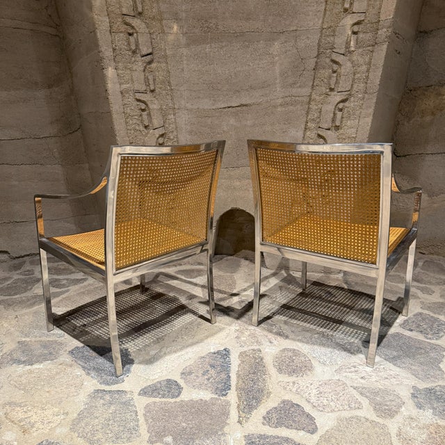 Armchairs Attributed to Milo Baughman.Mid-Century Modern Chrome and Cane For Sale - Image 10 of 16