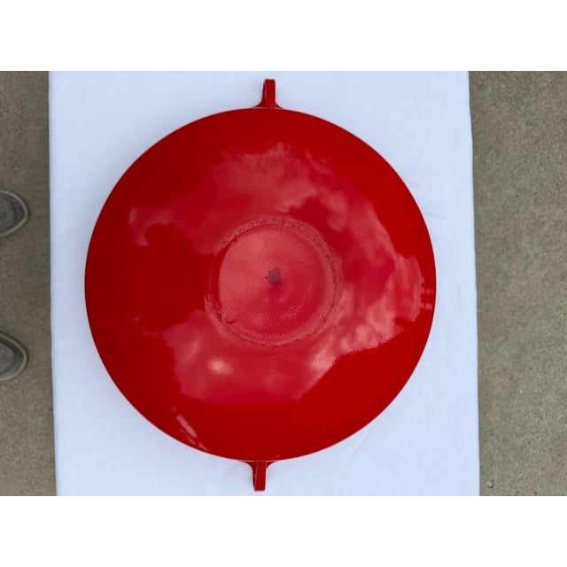 Mid-Century Modern Vintage Dansk Enamel Kobenstyle Paella Pan With Red Handles For Sale - Image 3 of 9