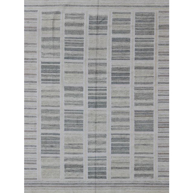 Shades of gray modern Scandinavian flat-weave rug with neutral stripe design. Keivan Woven Arts / rug...