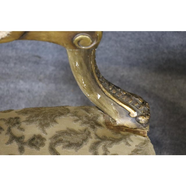 French Pair Louis XVI Gilt Frame Upholstered Armchairs For Sale - Image 3 of 12
