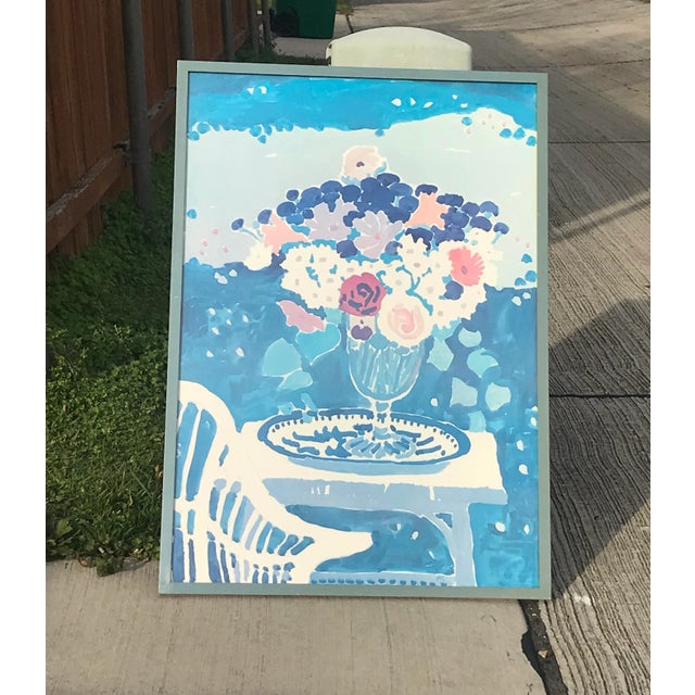 Vintage Framed Blue Floral Watercolor Print For Sale - Image 13 of 13