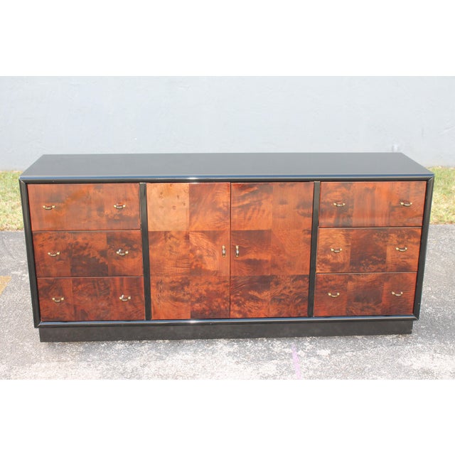 Art Deco Black Lacquer & Burlwood Buffet by Henredon Chairish