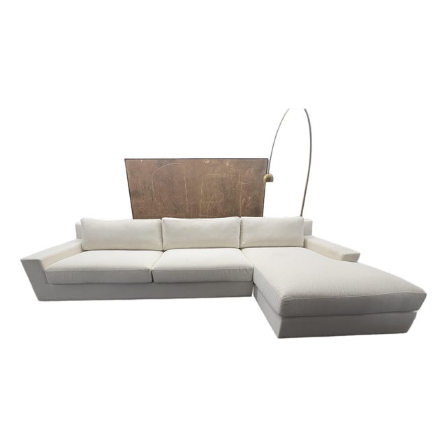 Rh Modena Track Arm Right-Arm Chaise Sectional – Performance Linen Weave in Natural For Sale