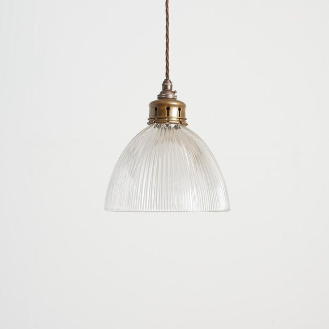 Antique Reclaimed Glass Pendant Light from Holophane, 1940s For Sale - Image 4 of 7