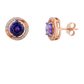 2.7 Cts Round Tanzanite & Diamond Solitaire Stud Earrings- a Pair For Sale