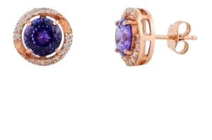 2.7 Cts Round Tanzanite & Diamond Solitaire Stud Earrings- a Pair