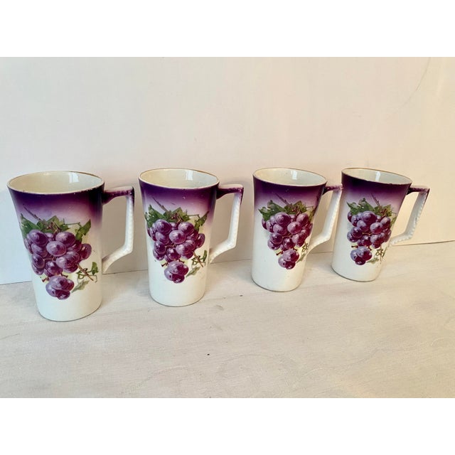 Antique Dresden China Grape Motif Mugs - Set of 4 (C. 1890- 1915). For Sale - Image 4 of 12