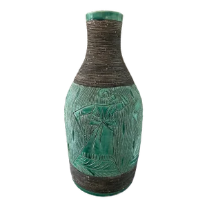 Mid-Century Italian Green Fratelli Fanciullacci Sgraffito Vase