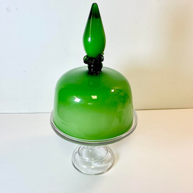 Murano 1970s Vintage Italian Boho Chic Hollywood Regency Murano Glass Cloche Over a Cake Stand - 2 Piece Set For Sale - Image 4 of 14